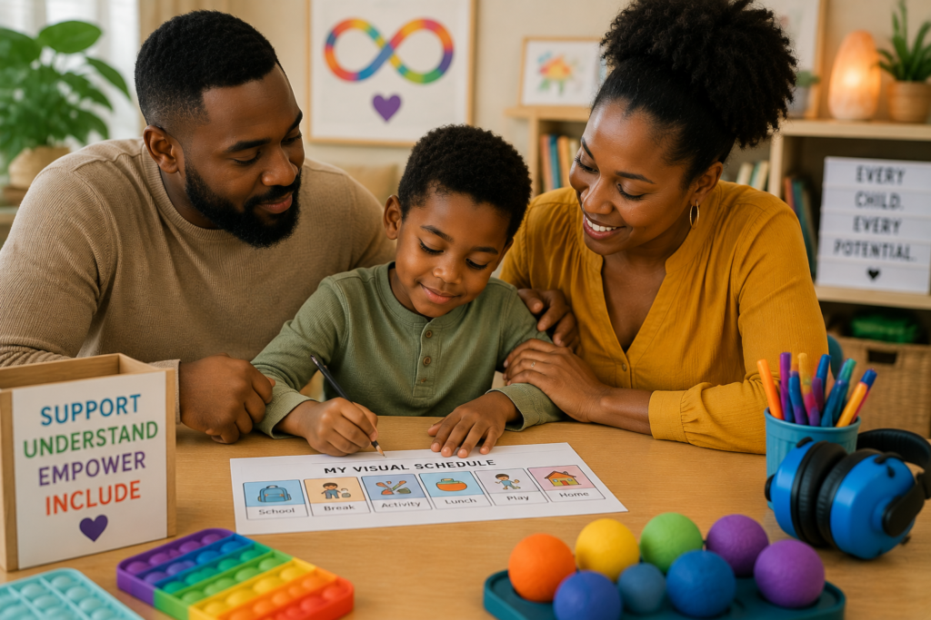 Black family learning together and accessing SEND support for children